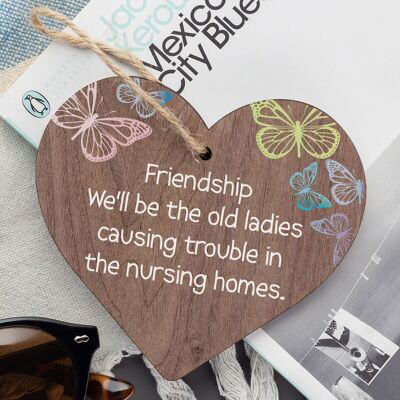 „Friendship Old Ladies Causing Trouble“-Neuheits-Holzschild zum Aufhängen „Friends“-Schild