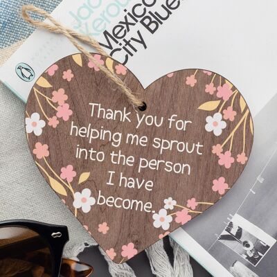 Thank You Wooden Heart Hanging Wall Sign Friend Mother Father Inspirational Gift