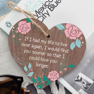 Love You Longer - Placa colgante de madera en forma de corazón para aniversario, letrero Shabby Chic