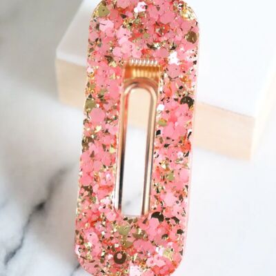 Pink and gold glitter rectangle barrette