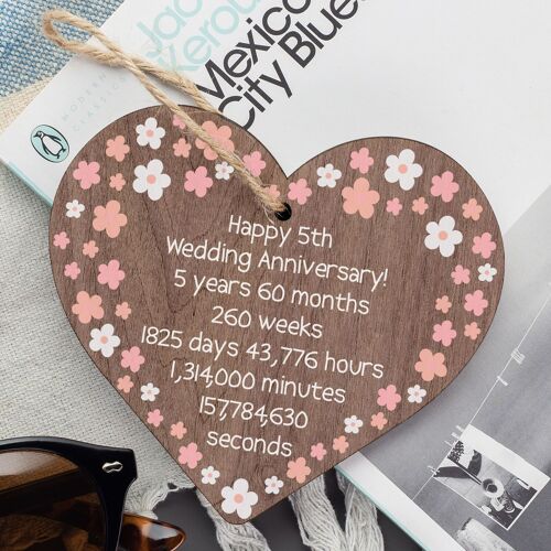 Handmade Wooden Heart Plaque 5th Wedding Anniversary Gift For Her Him Husband