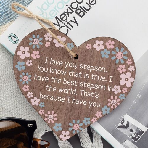 THANK YOU Gift Step Son Birthday Chirstmas Card Gift Wood Heart Keepsake Plaque