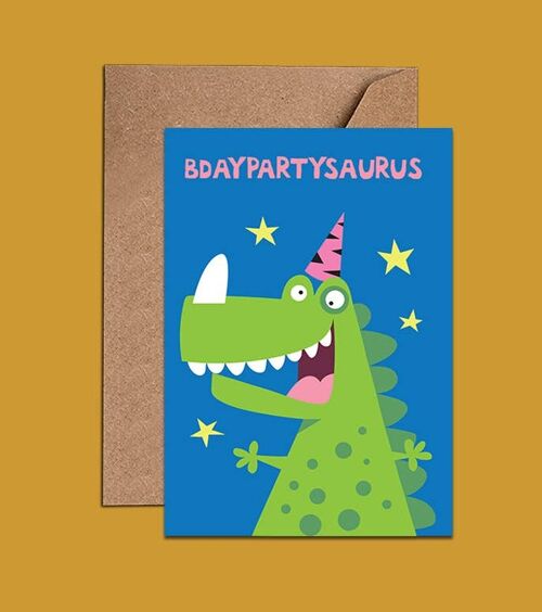 Bdaypartysaurus Kids Birthday Card With Dinosaur – WAC18160