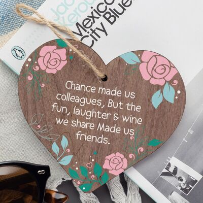 Colleagues Fun, Laughter & Wine Novelty Wooden Heart Leaving Gift Plaque