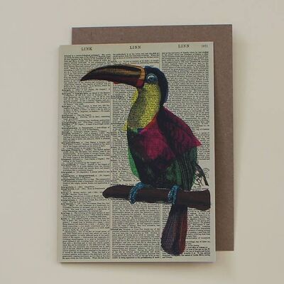 Tarjeta con un tucán - Tarjeta de pájaro tropical - Tarjeta de arte del diccionario de tucán - WAC20518