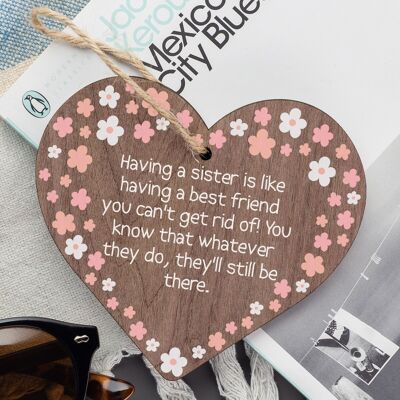 Funny Sister Gift Wooden Hanging Heart Quirky Sister Gift For Birthday Christmas