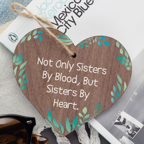 Sisters By Heart Wooden Hanging Heart Shaped Best Sister Plaque Love Gift Sign