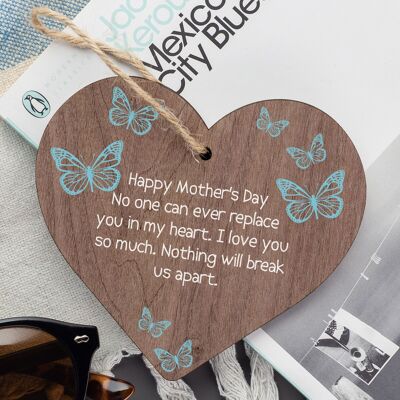 Cadeau de fête des mères heureux pour maman, signe de cœur en bois, cadeau de fils et fille