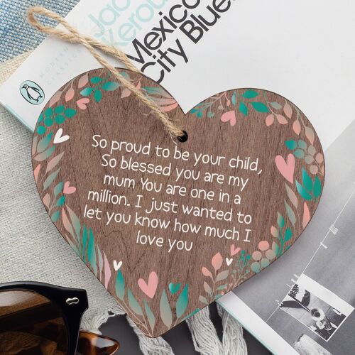 One in a Million Mum Wooden Hanging Heart Sign Present Mothers Day Gift