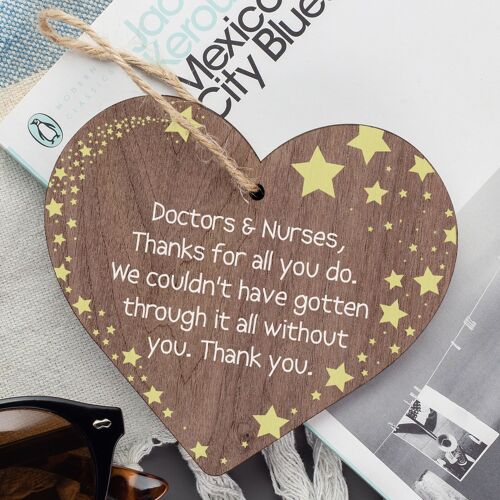 Doctors And Nurses Thank You Wooden Hanging Heart Cute Plaque Gift Hospital Sign
