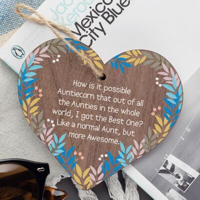 Auntie Gifts For Birthday Christmas Wooden Heart Auntie Decoration Card Plaque
