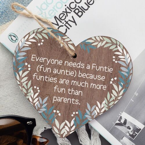 Auntie Gift Novelty Funtie Wood Heart Funny Auntie Gift From Niece Nephew Plaque