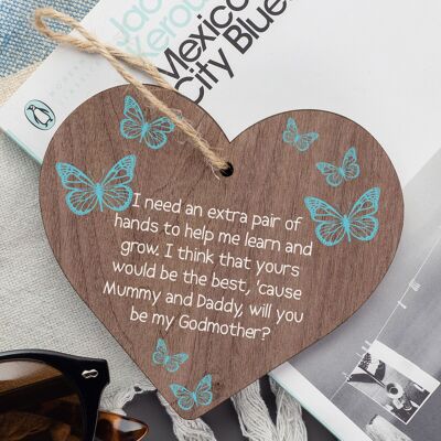Will You Be My Godmother Heart Plaque Goddaughter Godson Christening Asking Gift