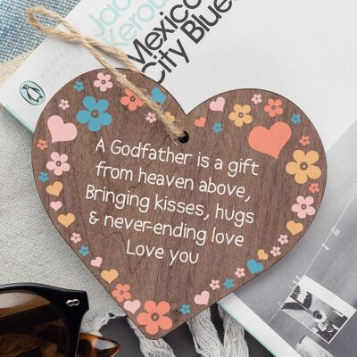 Godmother Godfather Gift Thank You Sign Wood Heart Christening Godparent Gifts