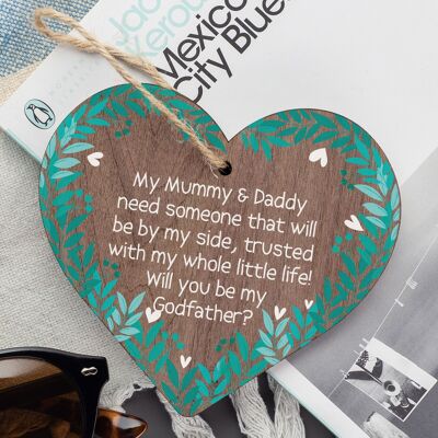 Will You Be My Godfather Heart Plaque Goddaughter Godson Christening Asking Gift