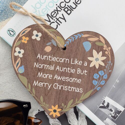 Auntie Unicorn Gifts Wooden Heart Christmas Decoration Gift For Aunt Auntie