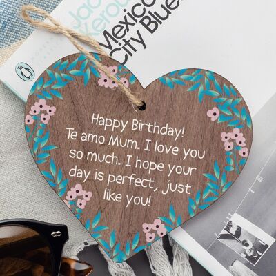 Tarjeta de cumpleaños hecha a mano con forma de corazón de madera para mamá, regalo de recuerdo