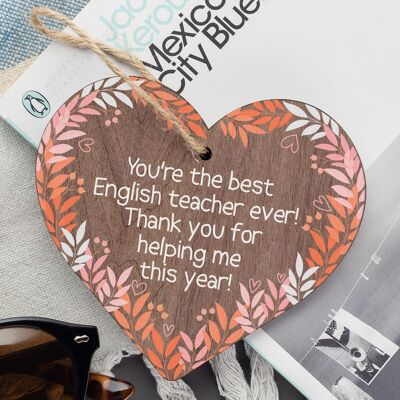Teacher Wooden Heart Thank You Gifts for English Teacher Leaving Gift Keepsake