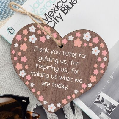 Thank You Tutor Teacher Mentor Support Wooden Heart Leaving Gift Plaque Sign