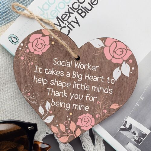 Novelty Social Worker Card Thank You Gift Wood Heart Birthday Christmas Keepsake