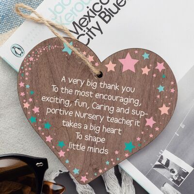 THANK YOU Gift For Nursery Teacher Hanging Wood Heart Leaving Nursery Gift