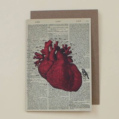 Biglietto con un cuore anatomico - Biglietto artistico con dizionario del cuore anatomico - WAC20513