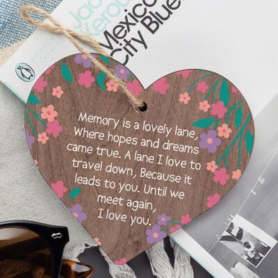 „Memory Is A Lovely Lane“-Gedenktafel aus Holz zum Aufhängen in Herzform, „Heaven Love“-Schild