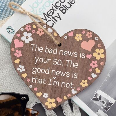 Divertido 50 cumpleaños signo de corazón de madera regalo para un amigo regalos novedosos para él ella