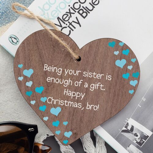 Brother Christmas Gift Funny Novelty Wooden Heart Gift From Sister Big Brother