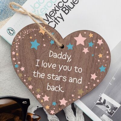 Daddy Dad Gift Love You Fathers Day Wooden Heart Sign Daughter Son Thank You