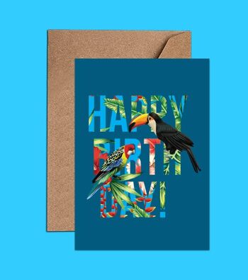 Carte Joyeux anniversaire toucan et perroquet - WAC18121 2