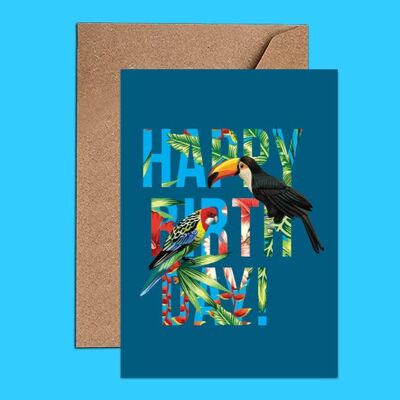 Carte Joyeux anniversaire toucan et perroquet - WAC18121