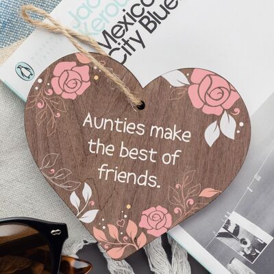 Auntie Gifts Plaque de meilleur ami faite à la main en bois avec cœur chic souvenir d'anniversaire