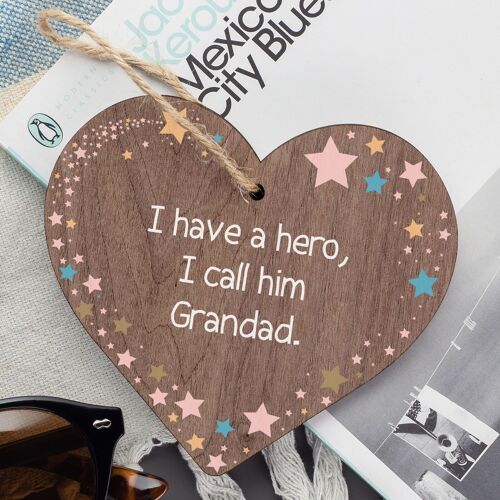 Grandad Gifts For Fathers Day Birthday Wood Heart Superhero Theme Thank You