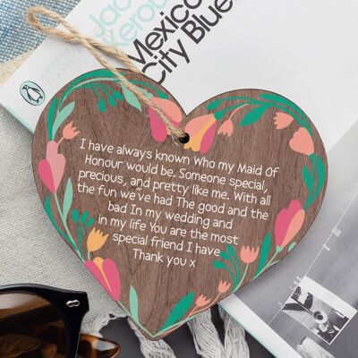 Thankyou Maid Of Honour Wooden Heart Wedding Keepsake Bestfriend Bride Gift Sign