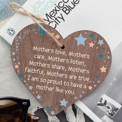 Cadeau de fête des mères, carte de fête des mères, cœur en bois, cadeau pour maman, fille, fils