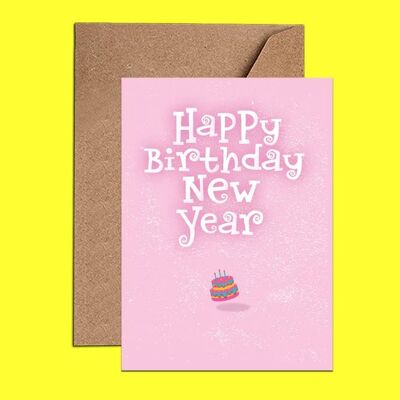 Tarjeta rosa de feliz cumpleaños de Año Nuevo - WAC18406