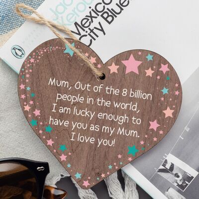 I Love You Mum Gifts Hanging Sign For Birthday Mothers Day Wooden Heart Plaque