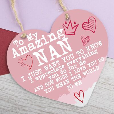 Nan Mothers Day Gifts Nanny Nanna Grandma Hanging Sign Heart Love Poem