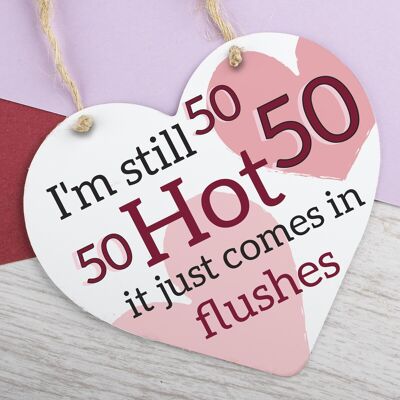 Funny 50th Birthday Gifts Hanging Sign For Her Fifty Party Wooden Heart Plaque