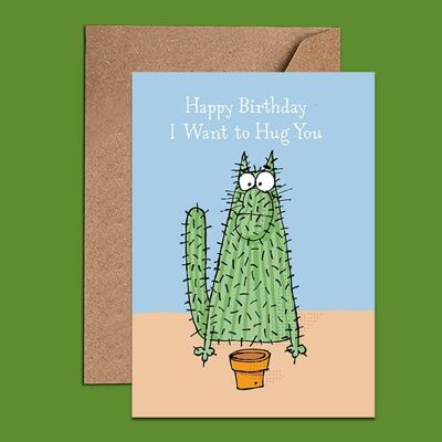 Happy Birthday I Want to Hug You Cactus Cat - WAC18781
