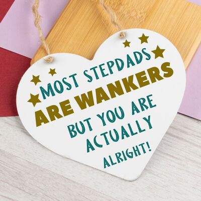 Funny Rude Step Dad Gifts Novelty Wooden Heart Sign Fathers Day Birthday Gifts