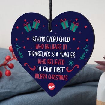 Cadeau de remerciement pour l'enseignant, cadeau de Noël en forme de cœur en bois pour l'enseignant de la part d'un enfant