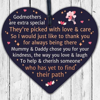 Thank You Godparents Heart Godmother Godfather Christening Card Gift Keepsake