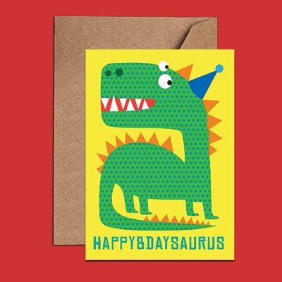 Tarjeta de cumpleaños para niños con dinosaurio - WAC18133