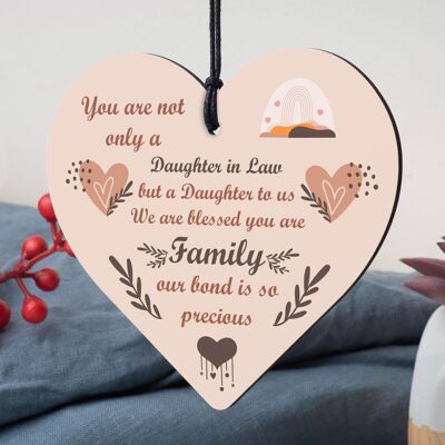 Plaque de belle-fille avec paroles en forme de cœur en bois, cadeaux d'anniversaire, de mariage, de Noël