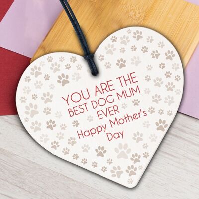 Funny Mother's Day Gift Card Wooden Heart Best Dog Mum Gifts Humour Dog Gifts