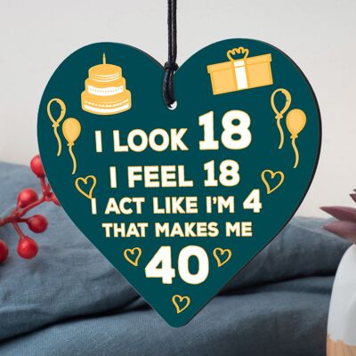 Divertidos regalos de cumpleaños número 40 para hombres y mujeres, decoraciones número 40, recuerdo de corazón de madera