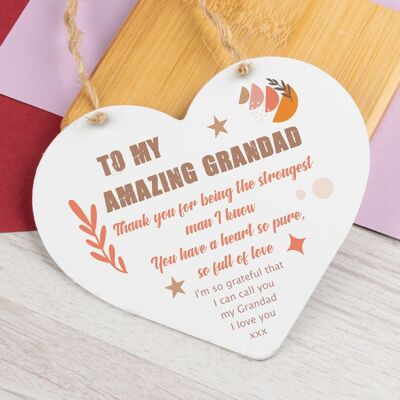 Grandad Gifts Hanging Wood Heart Birthday Fathers Day Gift For Grandad Thank You