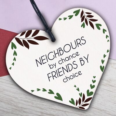 Lustiges „Neighbours By Chance“-Schild, Shabby-Chic-Stil, Holzherz, Freundschaftsschild, tolles Geschenk